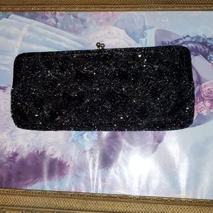 Designer Walborh Black Glass Seed Bead Purse
